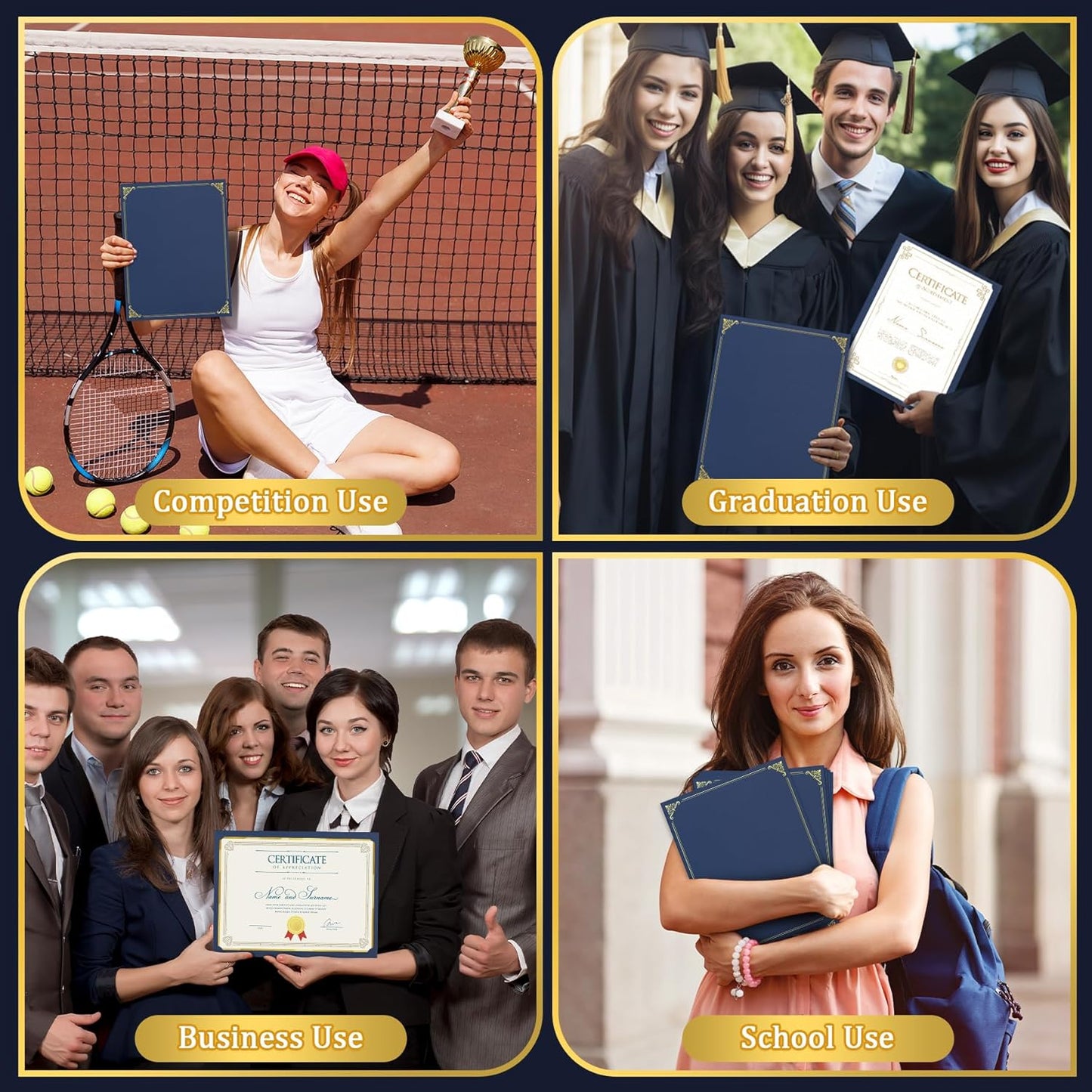 Ndsox 120 Packs Navy Blue Certificate Holders, Graduation Diploma Holders, 350GSM, Diploma Covers with Gold Foil Border for Letter Size 8.5" x 11" Award Certificate Paper, Cardstocks and Documents
