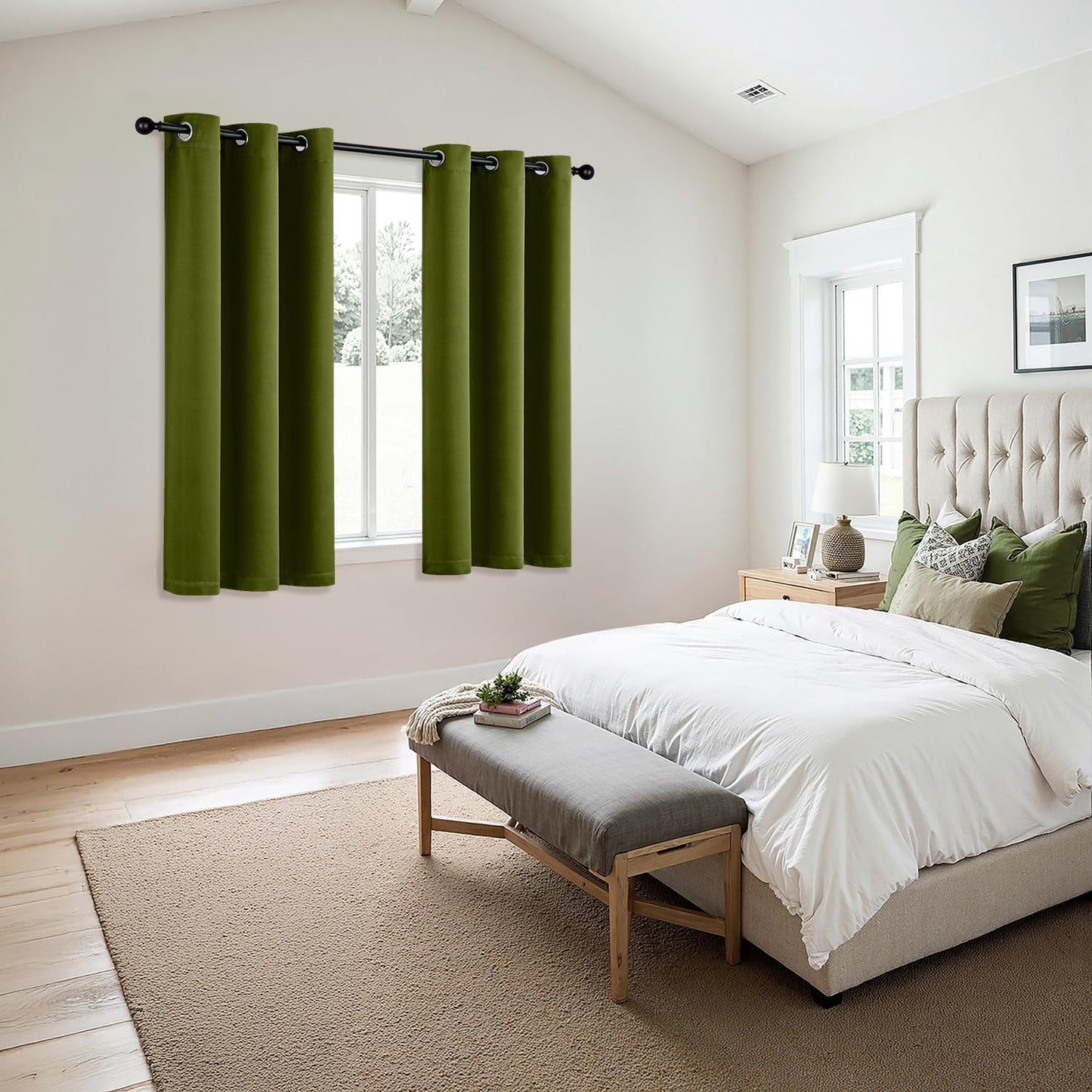 MIULEE Bedroom Blackout Curtains Thermal Insulated Room Darkening Drapes for Living Room Kitchen Grommet Top Light Blocking Window Treatment Curtains, 40 x 45 Inches Long, 2 Panels, Light Olive Green