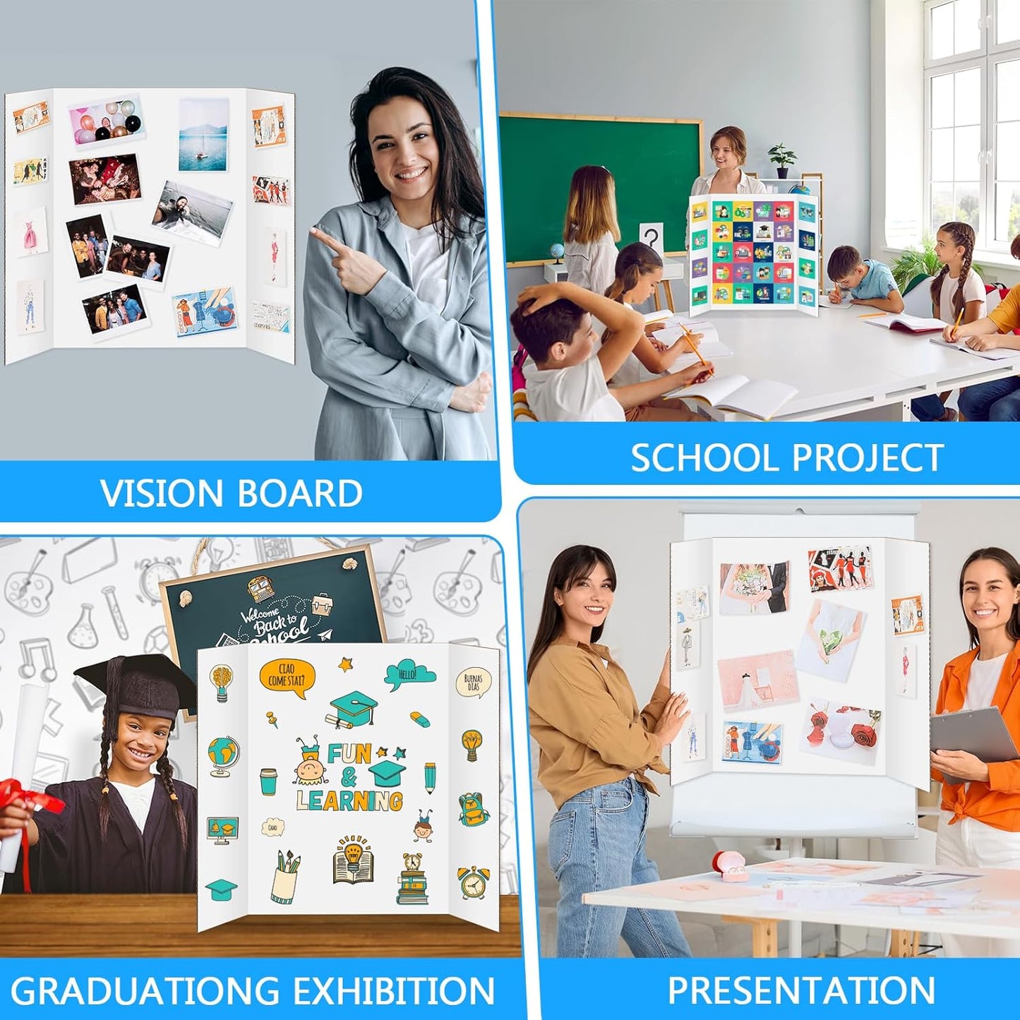 10 Pack Trifold Poster Board 48" X 36", IKAYAS Single sided White Poster Boards, Science Fair Display Boards Posterboard Foamboard for Mounting, Prints,Art,Display,Projects Classroom Supplies