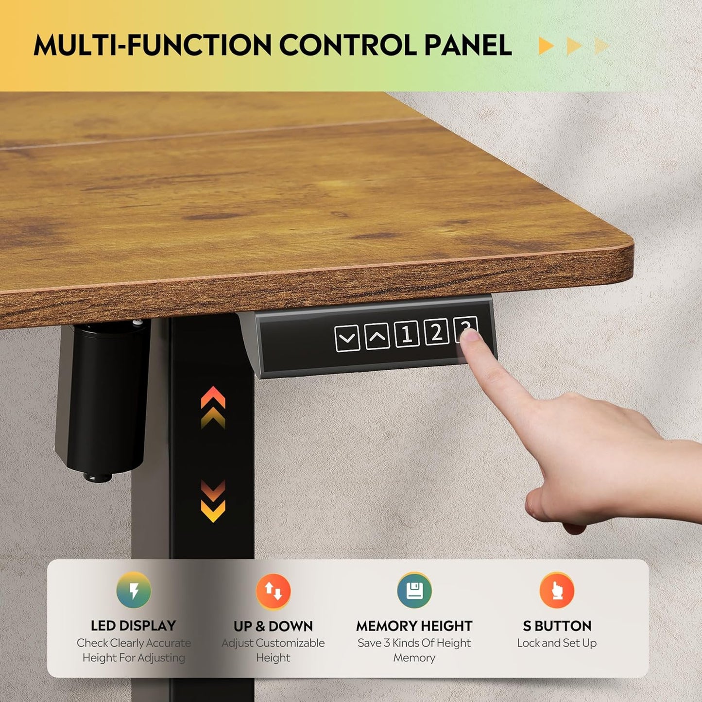 DEVAISE 40 Inch Electric Standing Desk, 3 Adjustable Height Stand up Desk for Home Office, Ergonomic Sit to Stand Desk with LED Touchscreen, 3 Memory Preset Computer Desk (Rustic Brown)