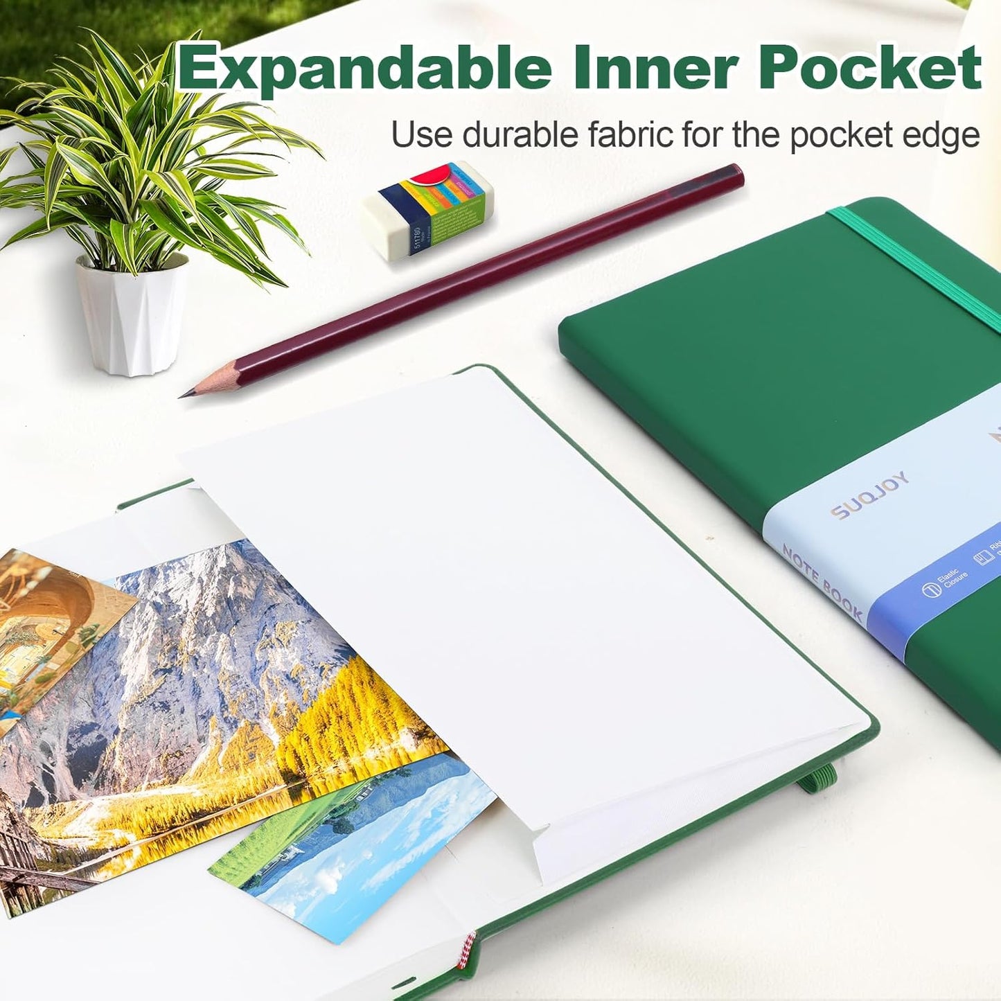 Lined Journal Notebooks, 160 Pages, 5.5x 8.2-Inch Journals for Women Men, Hardcover Notebook with 100 gsm Thick Paper, A5 Size College Ruled Notebook for Writing/Travel/Work (Green, 6 Pack)