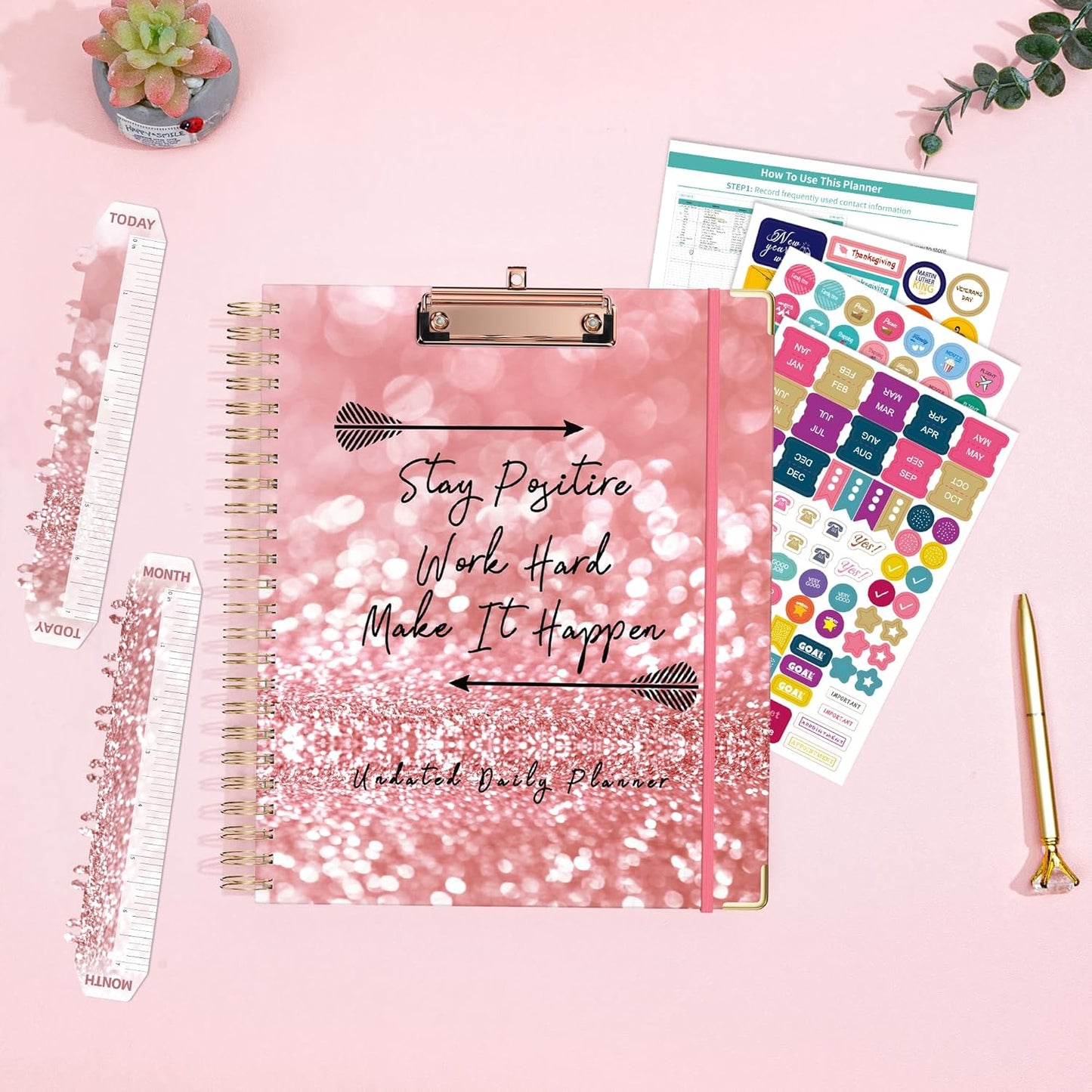 Ospelelf Undated Spiral Bound Planner Daily, Weekly and Monthly Planner, Pink Teacher Planners 12 Month 8.5 x 11