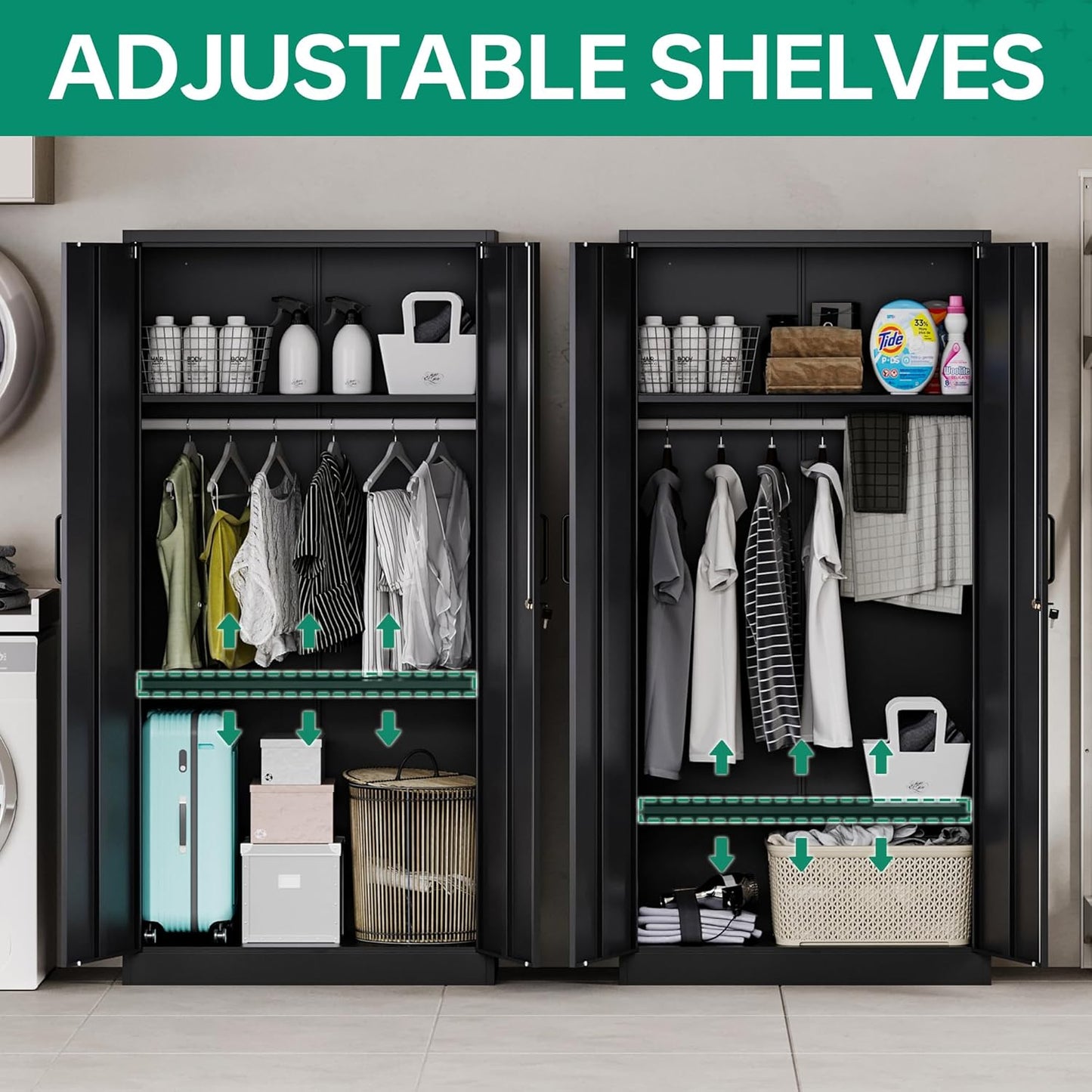 Letaya Metal Wardrobe Cabinets with Lock,Clothing Locker 72" X 36" X 18" Storage Cabinets for Home Room,Fire Department, School, Employee,Gym,Government (Black)