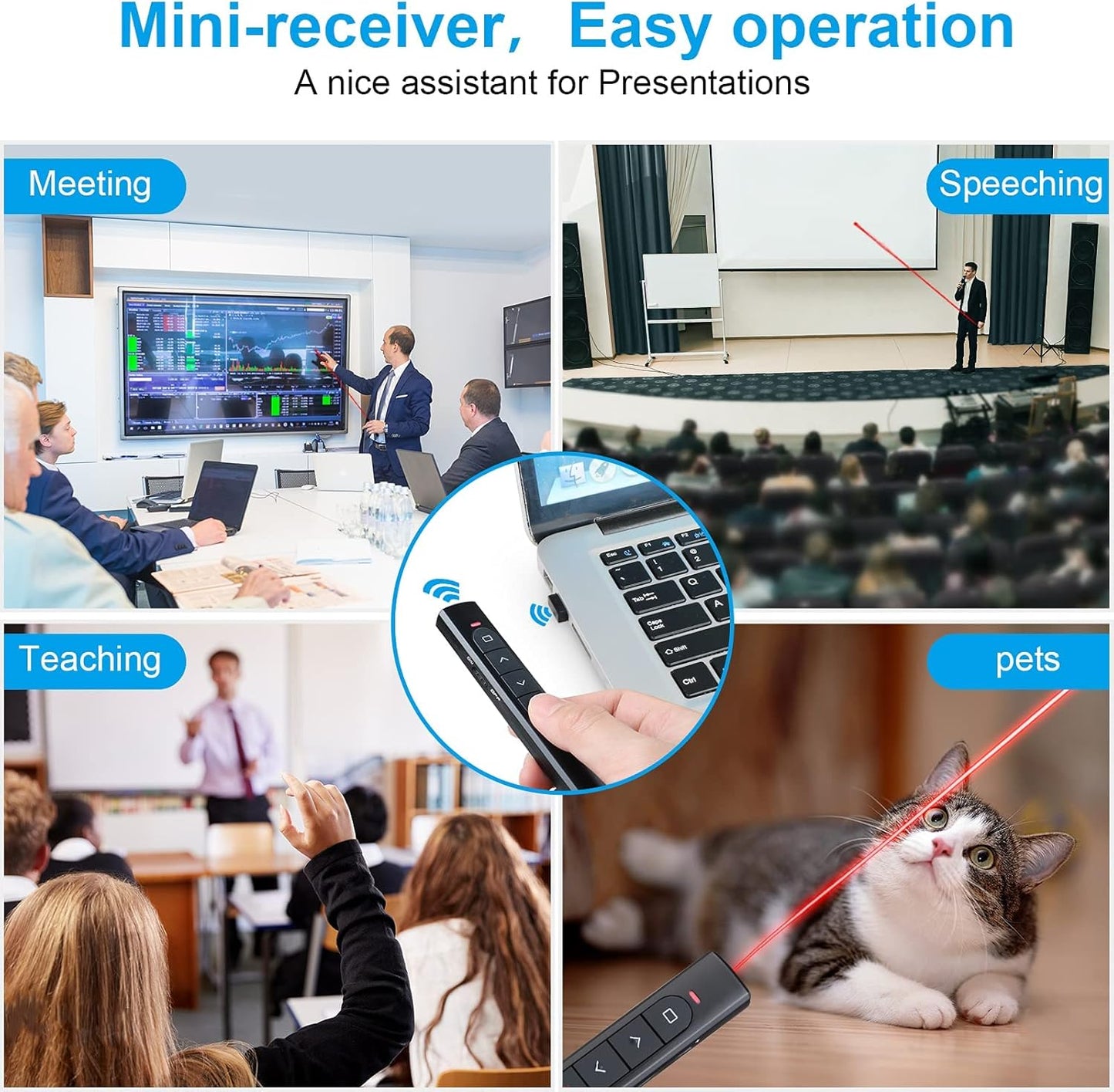 (4 Units) Wireless Presenter Remote, Presentation Clicker with Hyperlink & Volume Remote Control PowerPoint Office Presentation Clicker for Keynote/PPT/Mac/PC/Laptop