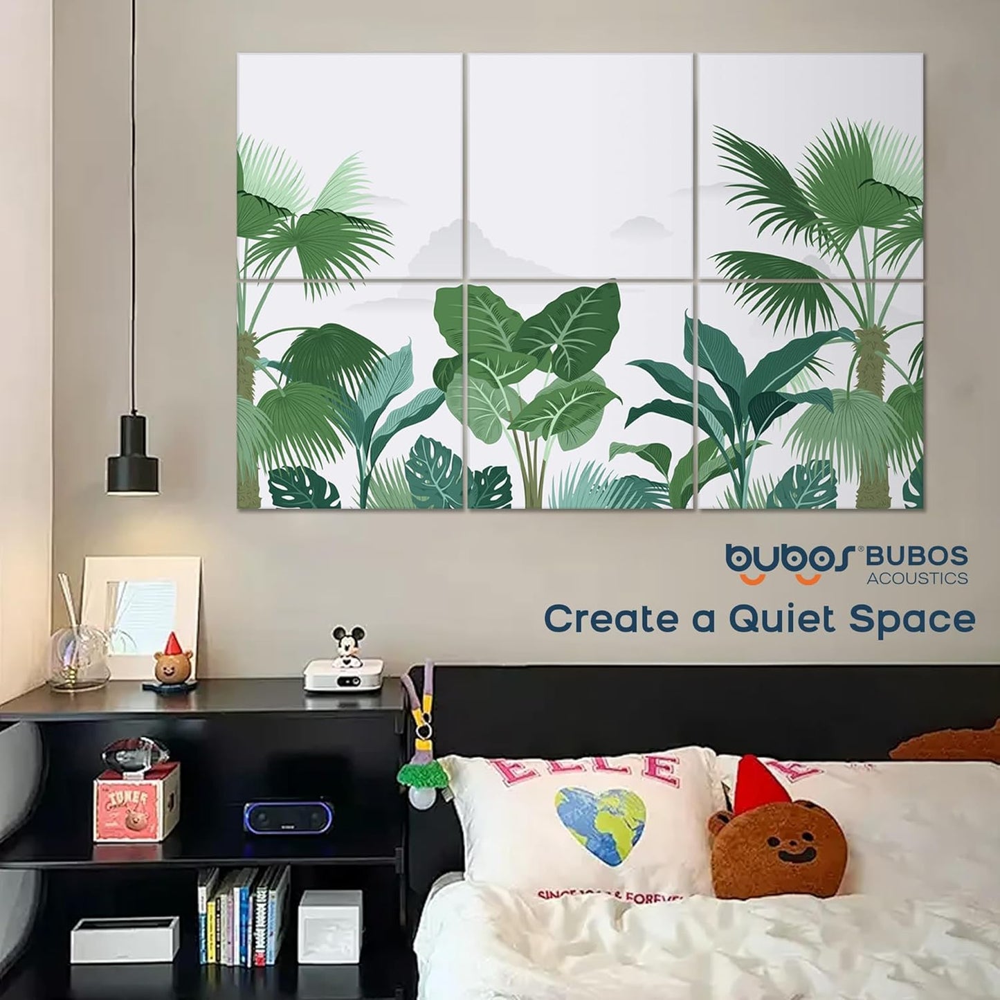 BUBOS 6 Pack Art Acoustic Panels Soundproof Wall Panel,70.8X47.2 Inches Large Sound Absorbing Panel,Self-adhesive Decorative Acoustical Wall Panels, Acoustic Treatment for Home Office๏ผGreen Leaves๏ผ
