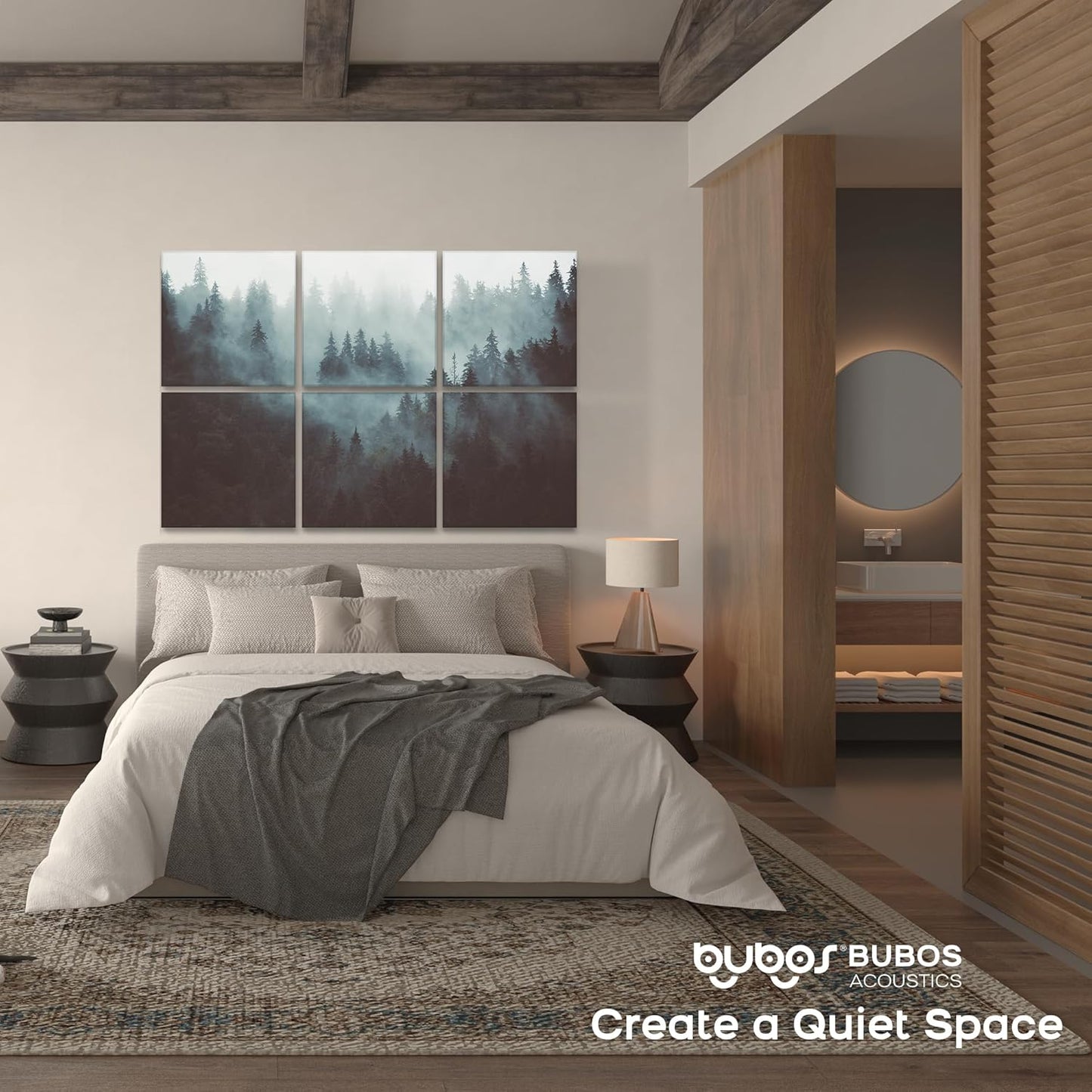 BUBOS 6 Pack Art Acoustic Panels Soundproof Wall Panel,70.8X47.2 Inches Large Sound Absorbing Panel,Self-adhesive Decorative Acoustical Wall Panels, Acoustic Treatment for Home Office๏ผFoggy Forest๏ผ