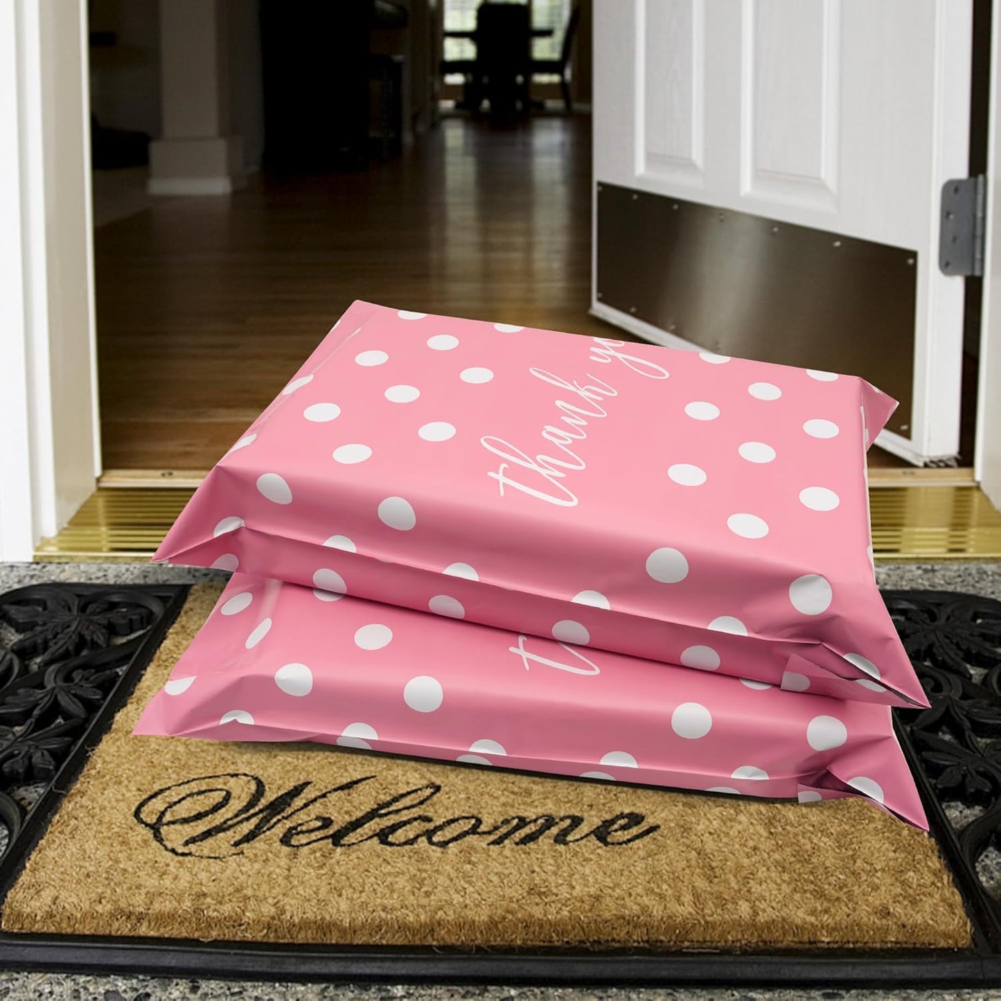 Thank You Poly Mailers 14.5x19 Inch 50 Pcs - Pink Dots printed Shipping Bags, 2.4mil Thickness, Waterproof and Tear Resistant Mailing Envelopes, Self-Sealing Packaging Bags for Small Business