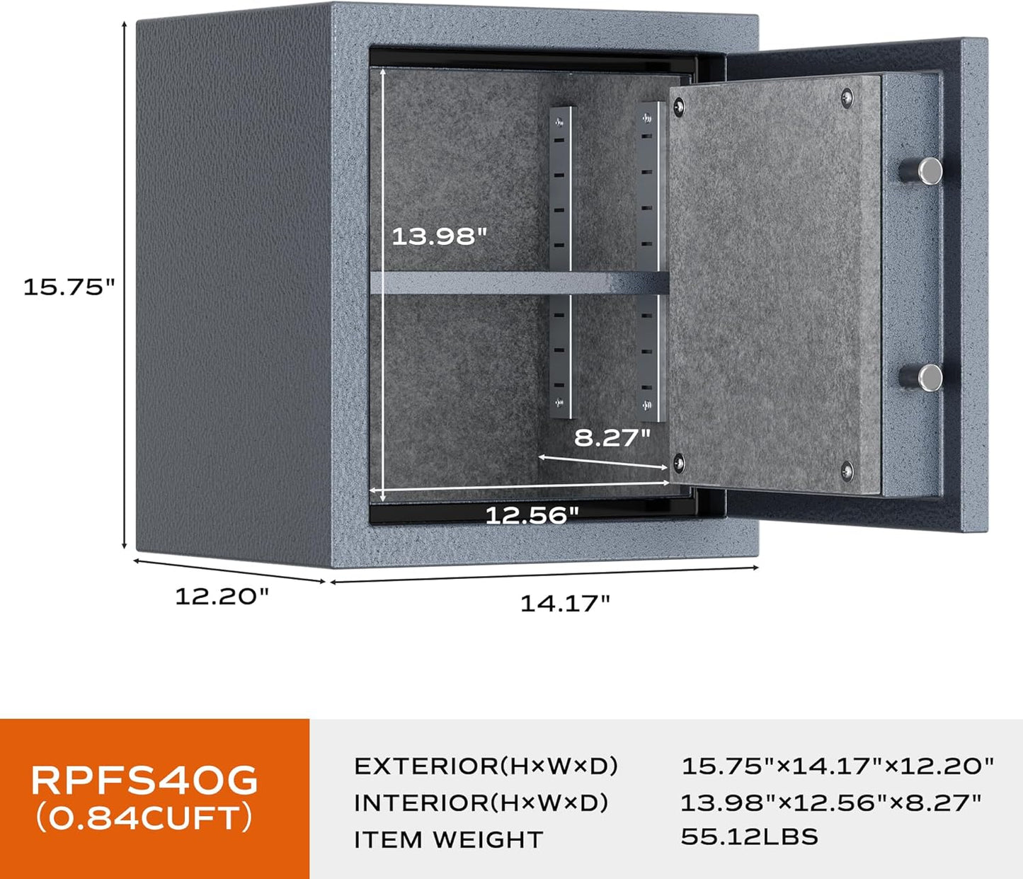 RPNB Deluxe Biometric Safe Box,Digital Fingerprint Fireproof Waterproof Safe with Touch Screen,Removable Shelf and 3 Spoke Handle,Home Safes for Cash Documents Jewelry,0.84 Cubic Feet,Gray