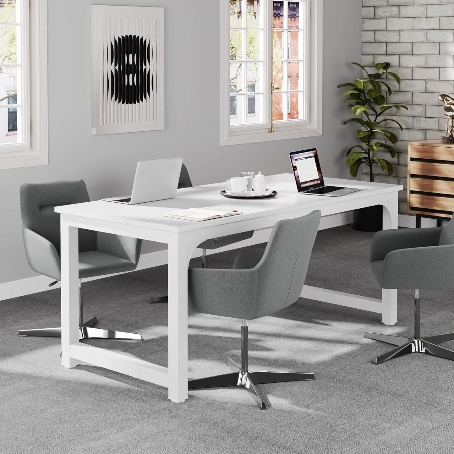 Tribesigns 63”Executive Desk, Large Office Computer Desk with Thicken Frame, Modern Simple Workstation Business Furniture for Home Office, White
