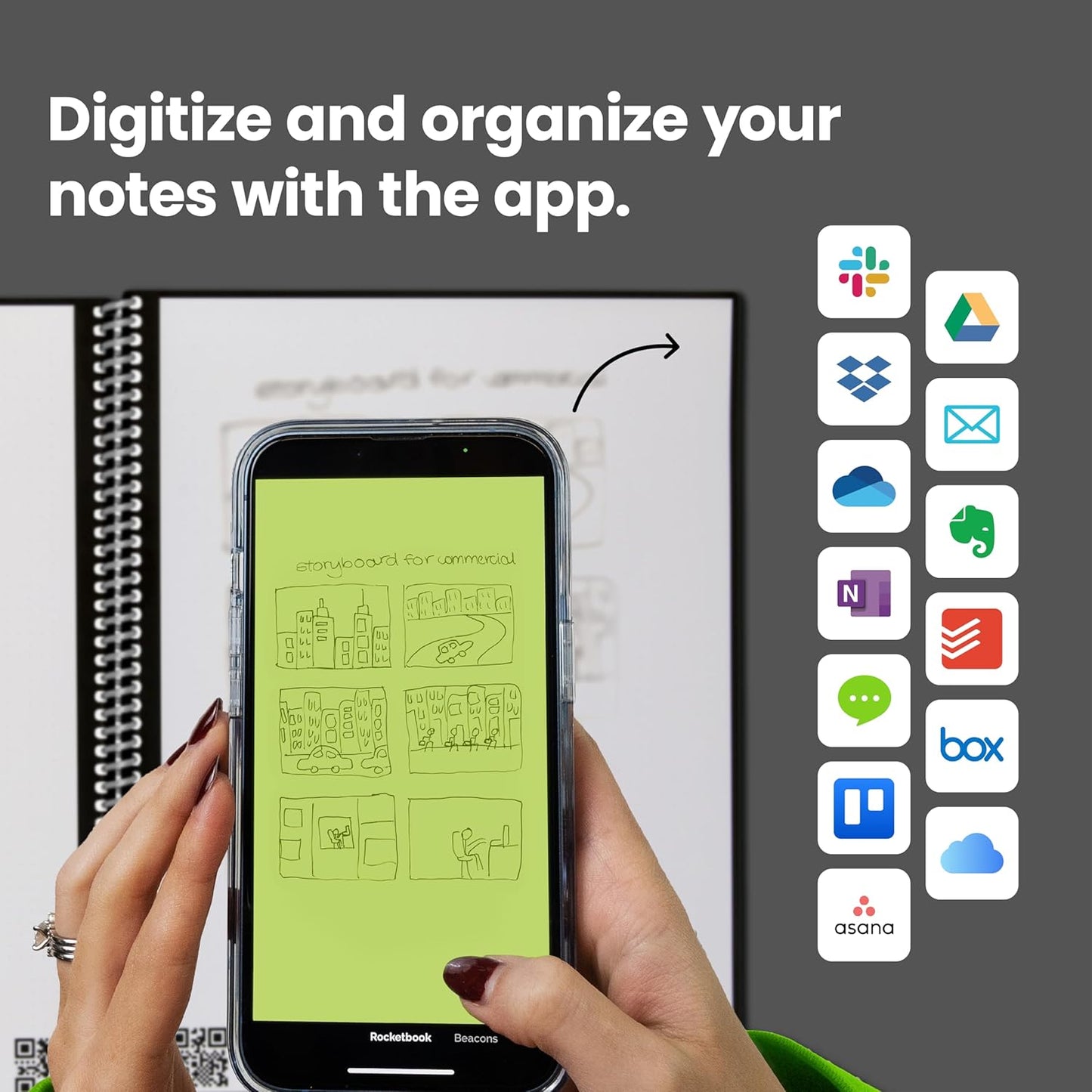 Rocketbook Core Reusable Spiral Notebook, Executive Size 6x8.8, Green - Dotted Pages, App-Connected, Erasable, Durable Cover, Ideal for School, Work, and Creative Projects
