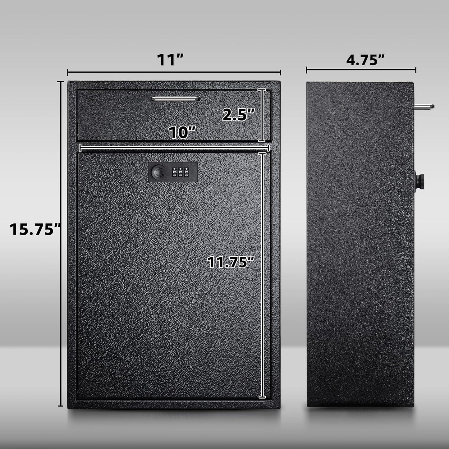 Wall Mounted Lock Box with Combination - 1.2mm Heavy Duty Steel Extra Large Mailbox - Theft Proof Mailbox for Night Key, Deposit, Money, Cash, Paperwork (11'' x 4.75'' x 15.75'')