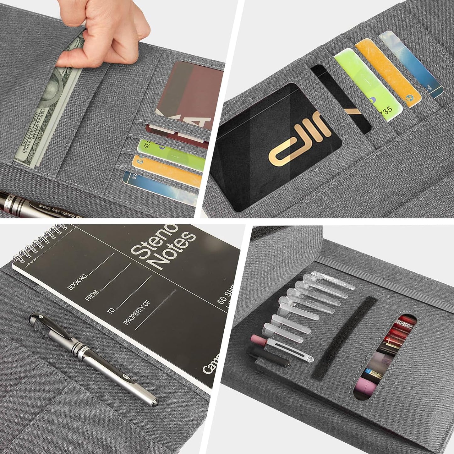 Journal Cover for Rocketbook Flip | Executive Size 6"x8.8" Fits A5, 6"x9" Steno Pad/Notebook & Top Spiral Notepad | Waterproof Protective Case with Pen Loop Holder & File Storage (Gray)