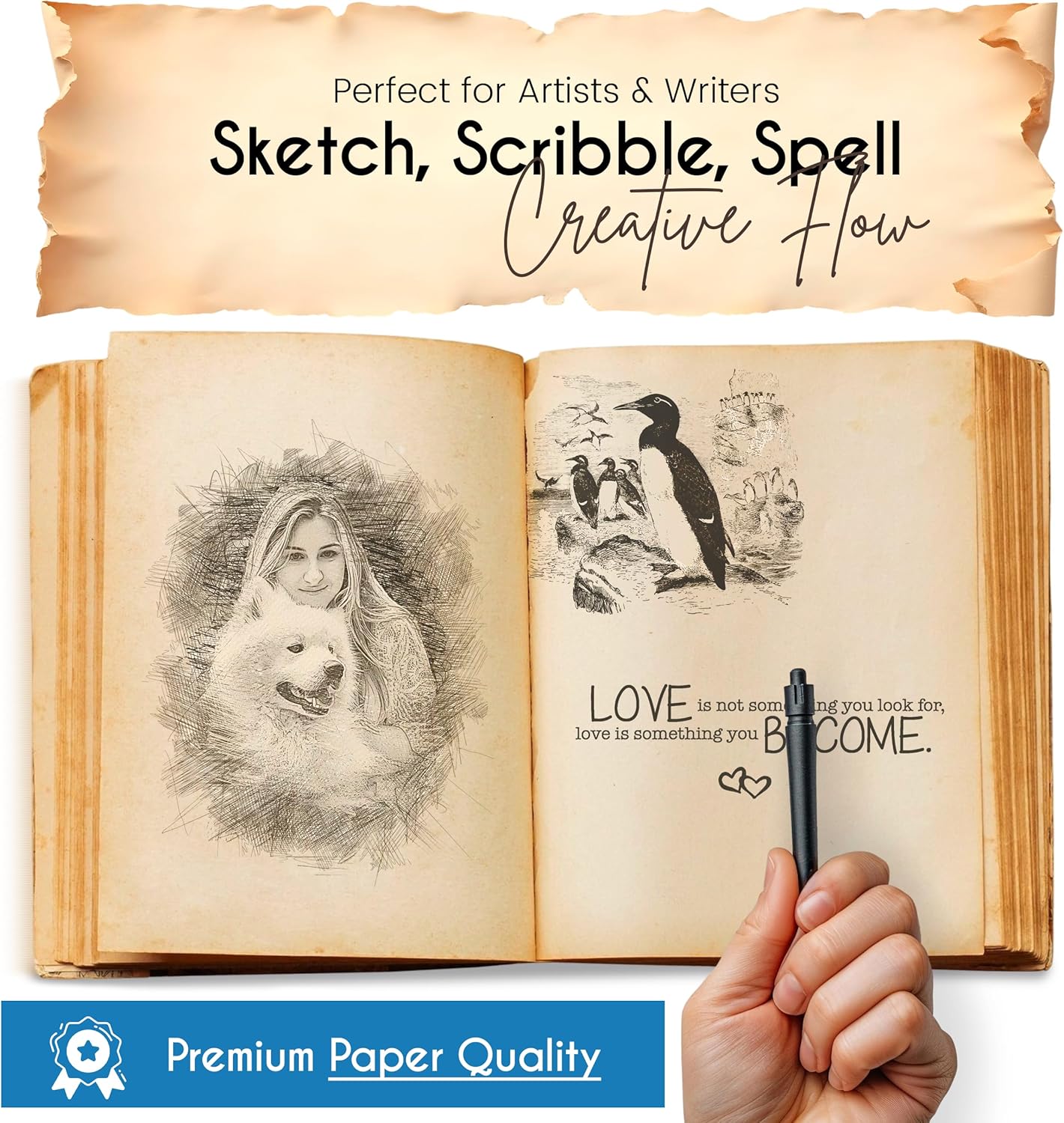 Busybee Spell Book of Shadow Leather Journal Diary with Clasp Lock โ 200 Page Deckle Edge Leather Bound Notebook โ Vintage Notebook for Writing, Drawing, Home, Office, Travelling