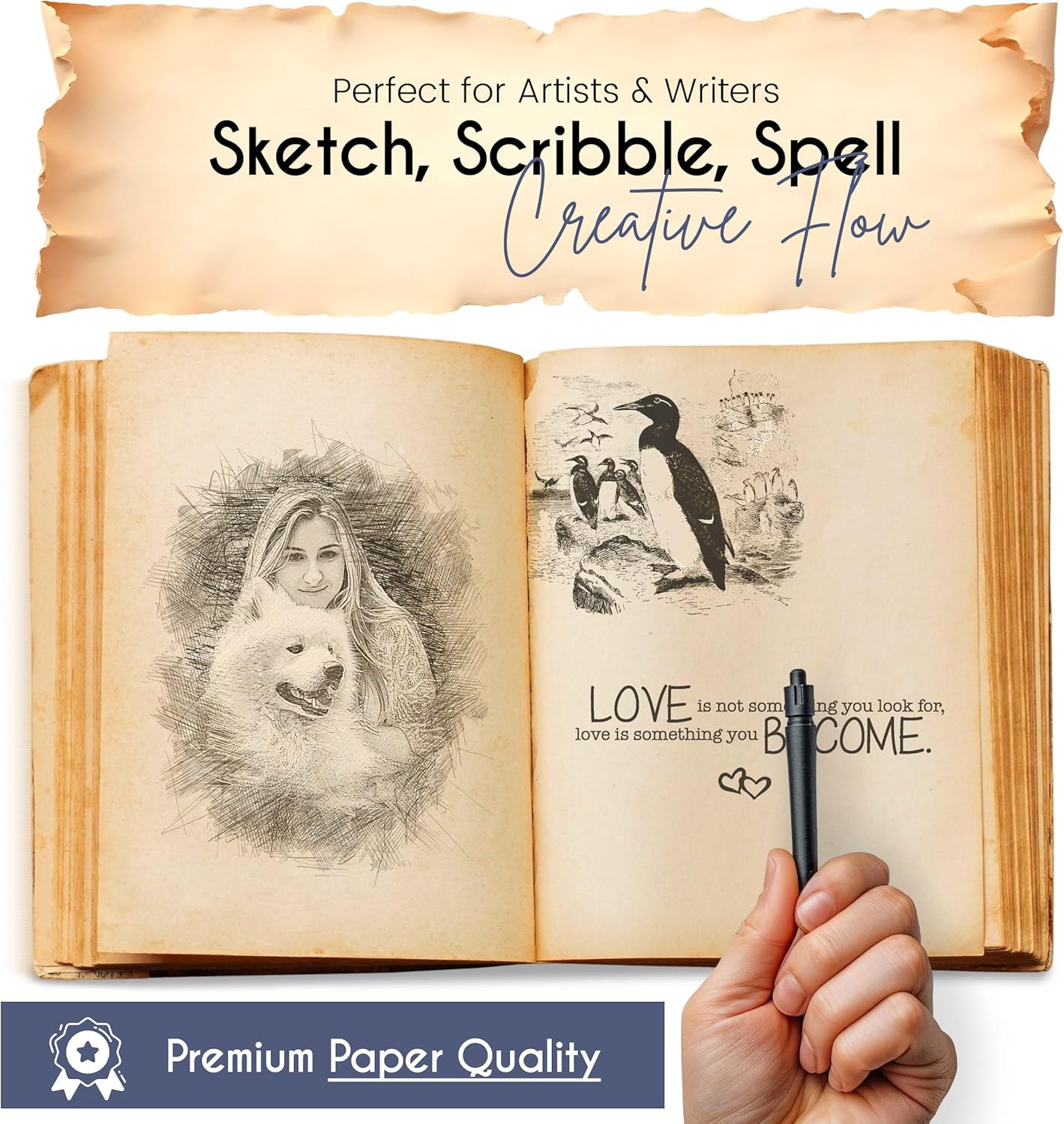 Book of Shadows Leather Journal, Merry Christmas Spellbook with Vintage Clasp Lock โ 200 Page Antique Deckle Edge Leather Bound Notebook โ Notebook Journal Christmas Gift For Men & Women