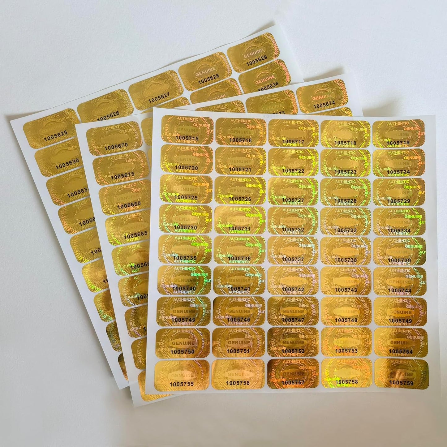 1200 pcs Hologram Tamper Proof Sticker, Security Tamper evident Label, Genuine Authentic Warranty Void Seal Labels with Unique Serial Number (1.2X0.68 inch,Glod)