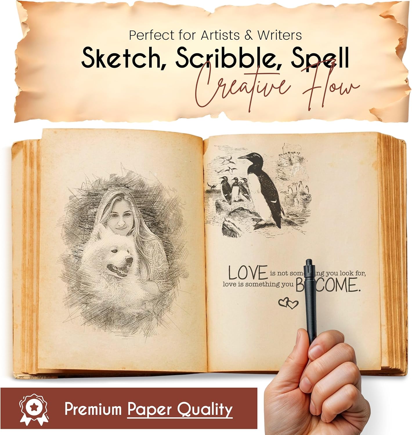 Hocus Pocus Book of Spells โ Third Eye Leather Bound Journal with Vintage Clasp Lock โ 200 Page Antique Deckle Edge Paper Grimoire Vintage Journal Witchcraft Gift for Men & Women
