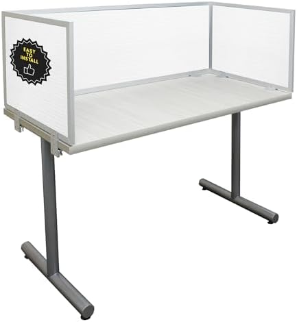 OBEX Polycarbonate Office Desk Mounted Privacy Screen Adjustable Table Top Panel Divider, Universal Aluminum Bracket-USA Made, 18" x 66", White