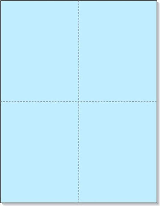 Limited Papers (TM) 8.5x11 Perforated Paper, 20/50 Pound, 75 GSM, Variety of Perforation Sizes and Colors, for Forms, Tickets, Postcards, Business Cards. (Blue, 4 up – 1 Hor. & 1 Ver.)