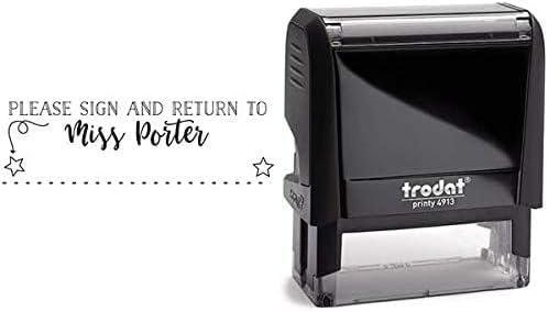 Custom Self-Inking Teacher Stamps | 49 Designs | Fun Teacher Phrases | Grading Made Easy | Classroom, Teacher and Library Book Stamps (Please Sign and Return Stars, Xtra Wide)
