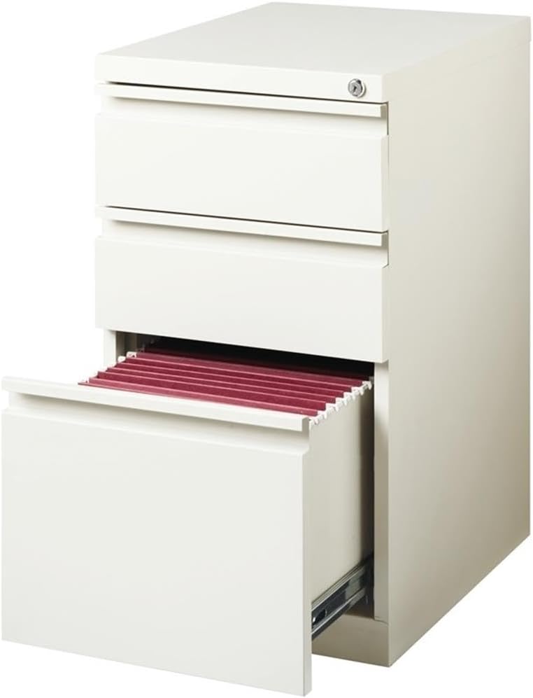 Pemberly Row 3 Drawers 27.75" Vertical White Metal Filing Cabinet Lockable Pre-Assembled Stationary Letter Size for Home, Office