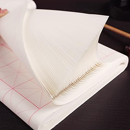 MEGREZ Chinese Calligraphy Xuan Paper Brush Writing Sumi Paper Xuan Paper Rice Paper with Grids for Students, Beginners Practice Kanji Japanese Calligraphy, 100 Sheets/Pack, 10cm/Grid