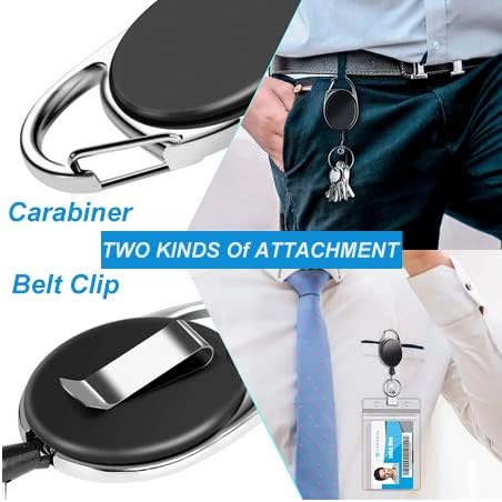 2 Packs Heave Duty Retractable Badge Reels with Carabiner Belt Clip and Key Ring, Badge Holders for ID Card Holders with 26.5 Inch Pull Cord (Black)