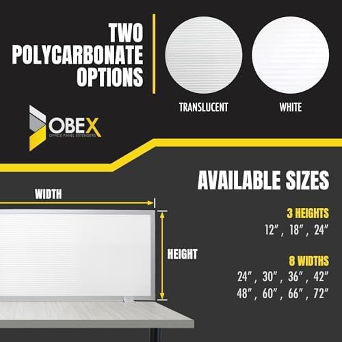 OBEX Polycarbonate Office Desk Mounted Privacy Screen Adjustable Table Top Panel Divider, Universal Aluminum Bracket-USA Made, 24" x 24", White
