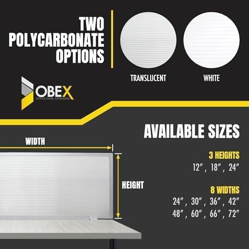 OBEX Polycarbonate Office Desk Mounted Privacy Screen Adjustable Table Top Panel Divider, Universal Aluminum Bracket-USA Made, 24" x 60", Translucent