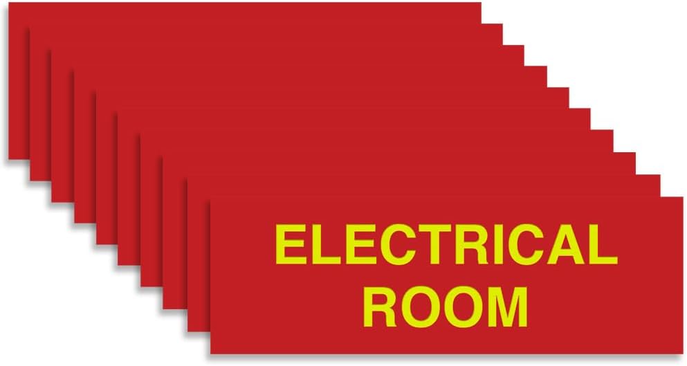 All Quality Basic Electrical Room Sign | Durable Construction | Building Safety - Red/Yellow - Small (10 Pack)
