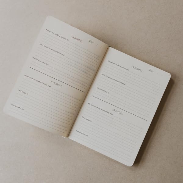 Sweet Water Decor Be Mindful Daily Journal, Cute Prompted Notebook for Women, 200 Ruled Pages for Morning & Evening Reflection, Stripe Matte Laminate Hardcover Diary with Gold Foil Details