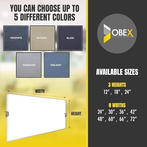 OBEX Acoustic Mounted Screen Privacy Panel Table Top Separator, Sound Blocking Desk Divider (Twilight, 24" X 60")