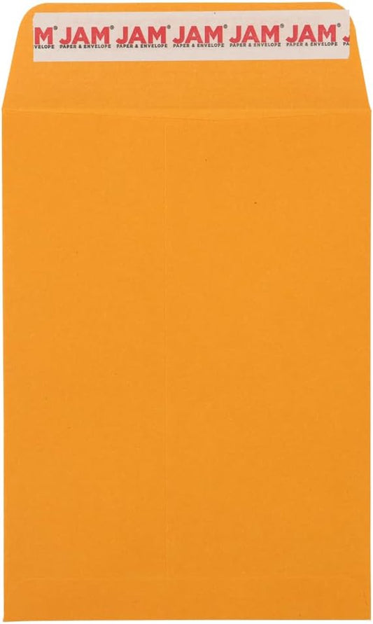 JAM PAPER 5 1/2 x 7 1/2 Open End Catalog Envelopes with Peel and Seal Closure - Brown Kraft Manila - Bulk 500/Carton