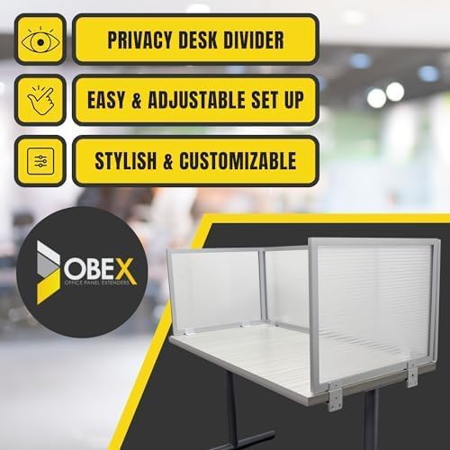 OBEX Polycarbonate Office Desk Mounted Privacy Screen Adjustable Table Top Panel Divider, Universal Aluminum Bracket-USA Made, 24" x 60", Translucent