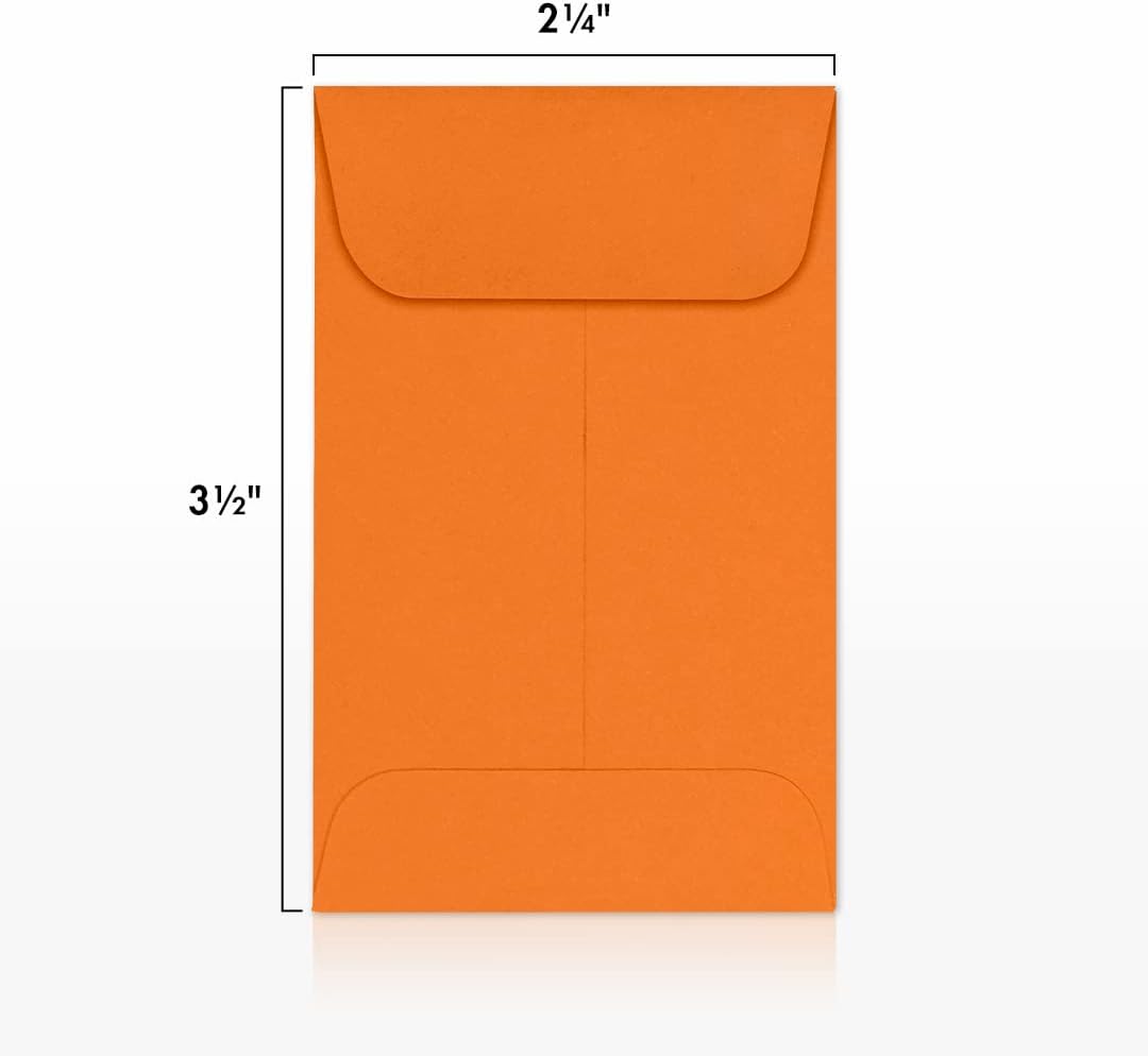 LUXPaper #1 Coin Envelopes | 2 1/4" x 3 1/2" | Mandarin Orange | 80lb. Text | 1,000 Qty