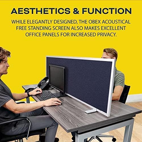 OBEX Acoustical Free Standing Privacy Screen, Cubicle Accessories Desk Privacy Panel, Desk Dividers for Office, Office Furniture Partitions Portable Sound Proof Dividers, 24" x 60", Slate