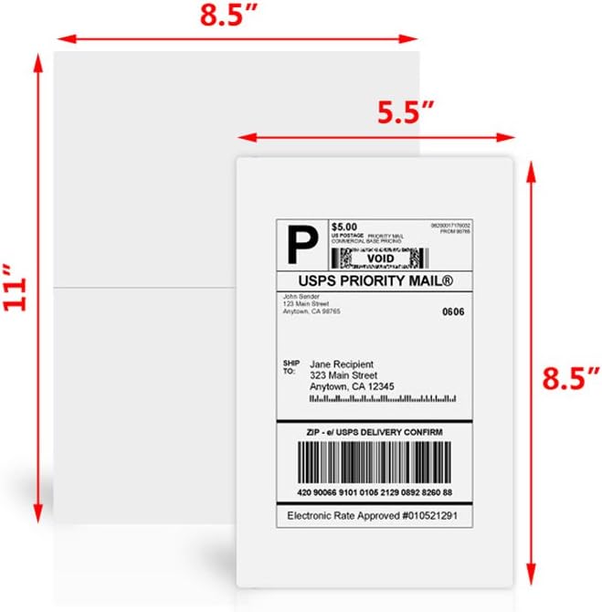 FungLam Shipping Labels with Self Adhesive, for Laser & Inkjet Printers, 8.5 x 5.5 Inches, White, Pack of 20000 Labels