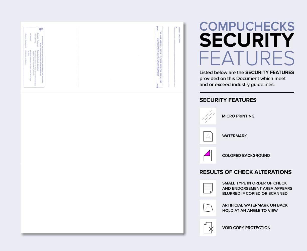 Compuchecks Top Blank Check Paper - 250 Pack, Quick-Books & Laser Printer Compatible - Security Business Checks with Voucher - 8.5" x 11" Burgundy Marble