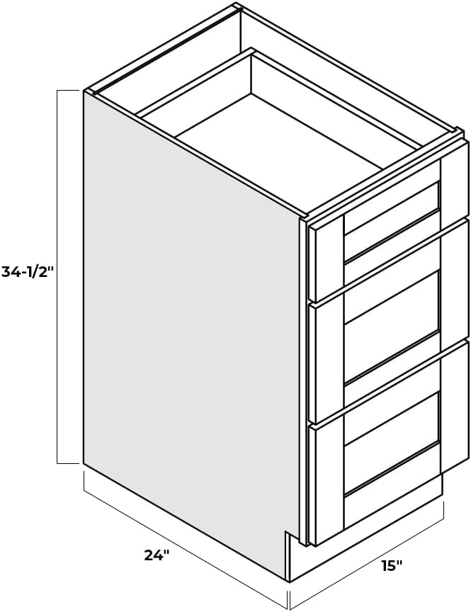 Shaker Style White RTA Base Drawer Cabinet by Solid Wood for Kitchen, Bathroom, Bedroom or Office with 3 Drawers and Soft Close(15" W x 24" Depth x 34-1/2" H)
