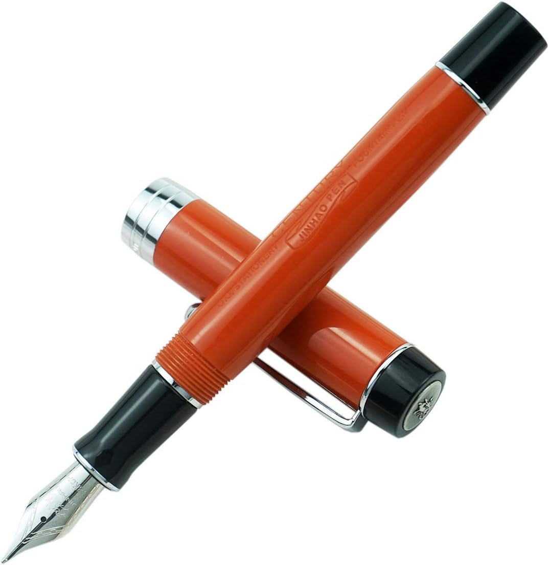 Jinhao 100 Fountain Pen Celluloid Classic Style, #6 Nib Smooth Writing Instrument with Refillable Converter and Pen Case Set