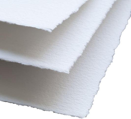 Handmade White Deckle Edge Blank Paper - 5x7 Inch Package of 50 - Mixed Media Loose Leaf Paper for Postcards, Invitations, Crafts and Announcements - Thick 150 GSM