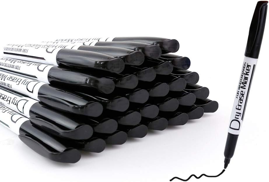 Volcanics Black Dry Erase Markers Low Odor Fine Whiteboard Markers Thin Box of 80
