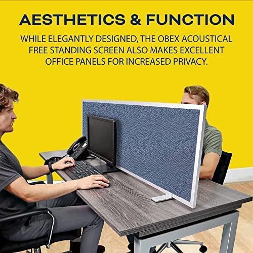 OBEX Acoustical Free Standing Privacy Screen, Cubicle Accessories Desk Privacy Panel, Desk Dividers for Office, Office Furniture Partitions Portable Sound Proof Dividers, 18" x 66", Graphite