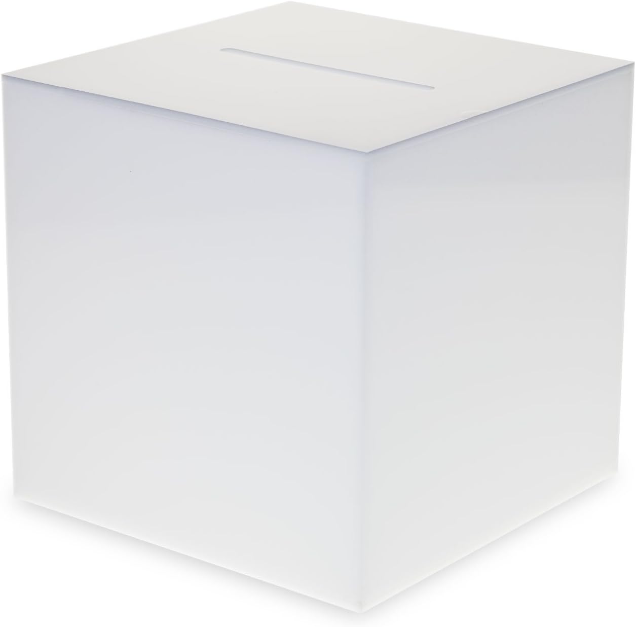 Source One Premium Acrylic Cube Donation Box with Deluxe Rear Open Door and Cam Lock Suggestion Box (12 Inch, White)