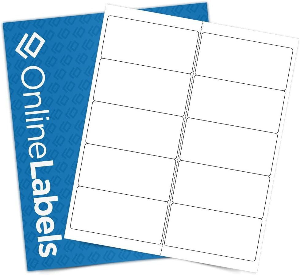 4 x 2 Rectangle Mailing Labels - Permanent, White Matte - Address, Shipping, Gift - Pack of 5,000-500 Sheets - Inkjet/Laser Printers - Online Labels