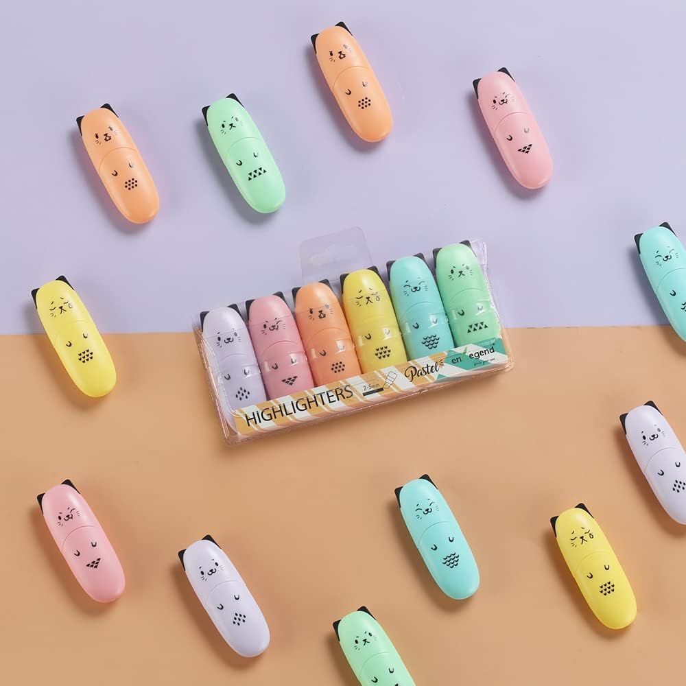 2 Packs Cute Animal Design Mini Highlighter Pen Assorted Colors Chisel Tip Gift Pastel Color Highlighter Marker…