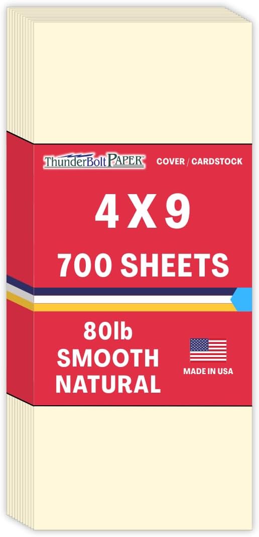 700 Natural Smooth Card Stock Sheets Paper - 4" X 9" (4X9 Inches) #10 Envelope Insert Size - 80# (80 lb/pound) Cover Weight - Quality Paper - Smooth Finish