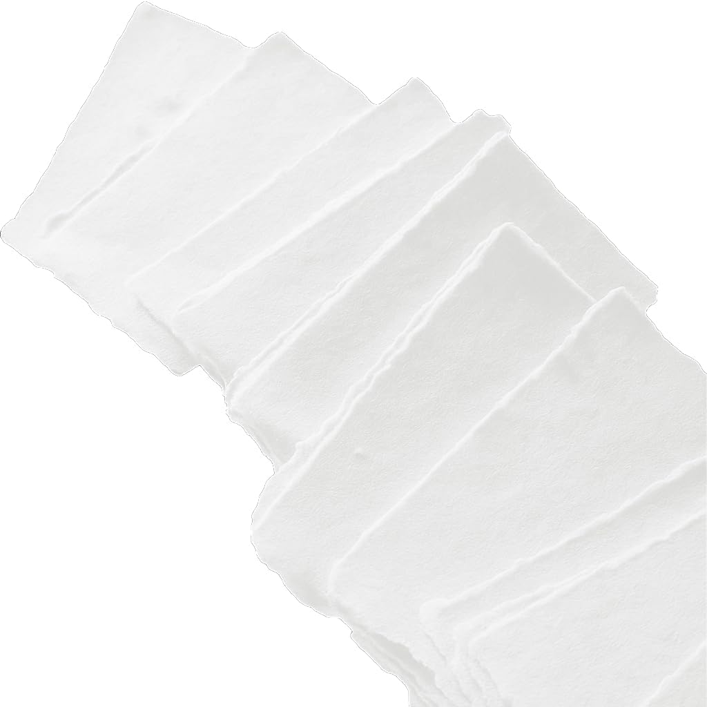 Handmade White Deckle Edge Blank Paper - 2x3 Inch Package of 50 - Mixed Media Loose Leaf Paper for Placecards, Vow Cards, Thick 150 GSM