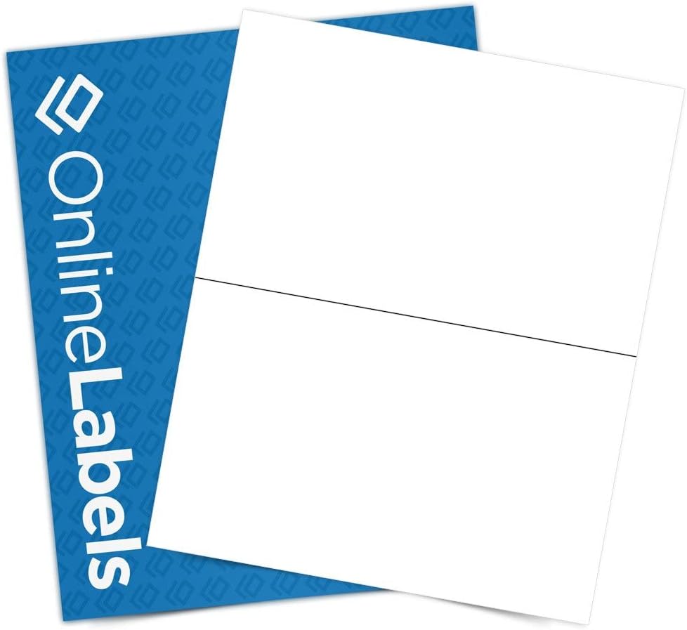 8.5 x 5.5 Half-Sheet Shipping Labels - Permanent, White Matte - for FBA, FedEx, UPS - Pack of 50 Labels, 25 Sheets - Inkjet/Laser Printers - Online Labels
