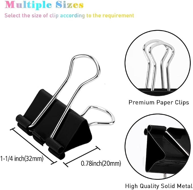 Medium Binder Clips, 144 Pack, 1-1/4 Inch, Standard 32mm, Capacity 0.6 Inch - Image 2