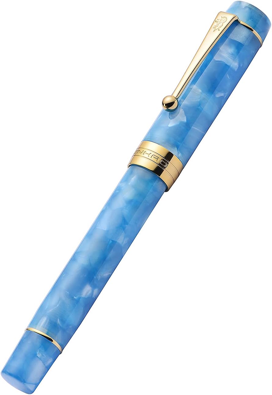 Jinhao 100 Fountain Pen Celluloid Classic Style, #6 Nib Smooth Writing Instrument with Refillable Converter and Pen Case Set